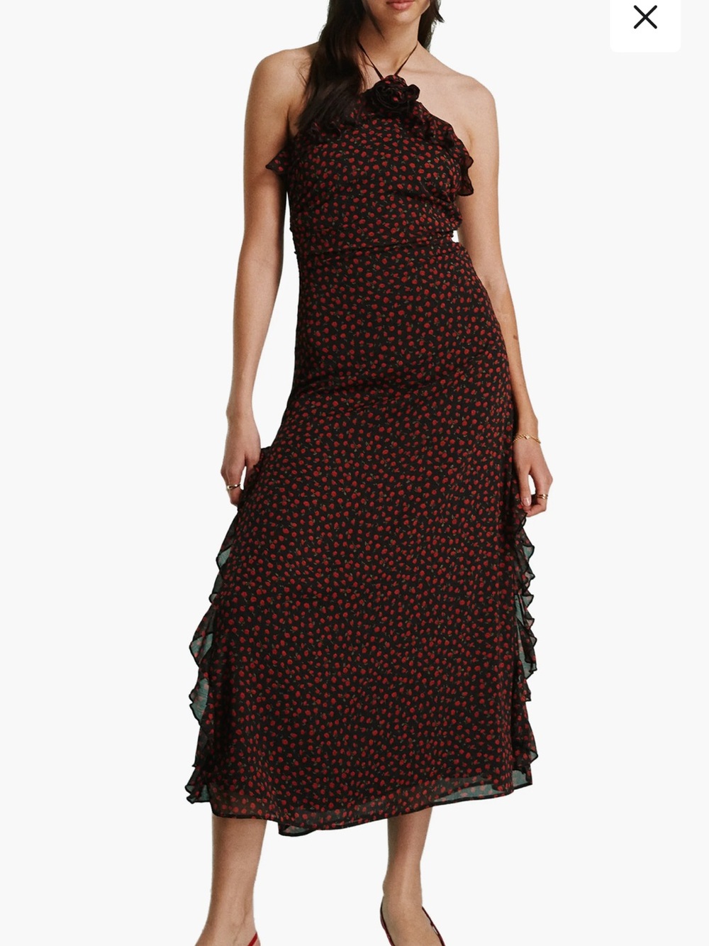 Miss Selfridge Black Maxi Dress with Red Floral Ditsy Print